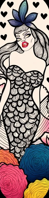Free colorable bookmarks of a mermaid under a heart arch
